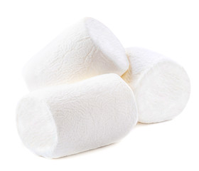 White marshmallows isolated on white background. Heap of marshmallow, macro