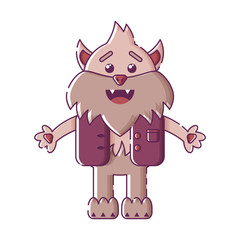 Шsolated laughing werewolf in flat linear style.