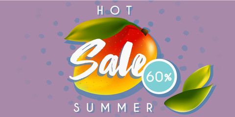 Hot summer sale banner with mango or poster template