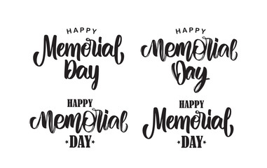 Set of Calligraphic handwritten type lettering composition of Memorial Day on white background