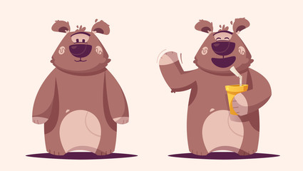 Funny brown bear character. Cartoon vector illustration