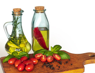 Bottles with salad oil.