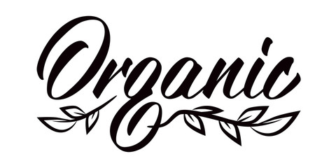 Organic - hand lettering design.Black inscription on white background. Vector illustration.