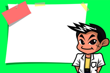 Asian Student boy standing with the paper on board background