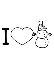 schneemann I love herz liebe glücklicher fröhlicher zylinder hut winter weihnachten kalt schnee basteln bauen schneeball spaß spielen comic cartoon lustig clipart