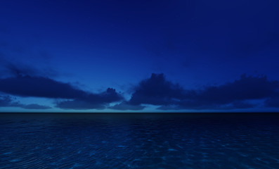 Beautiful tranquil natural vacation seascape with scenic ocean waves in tropical environment, deep clear transparent pure blue water background. A summer travel in paradise, peaceful 3D illustration