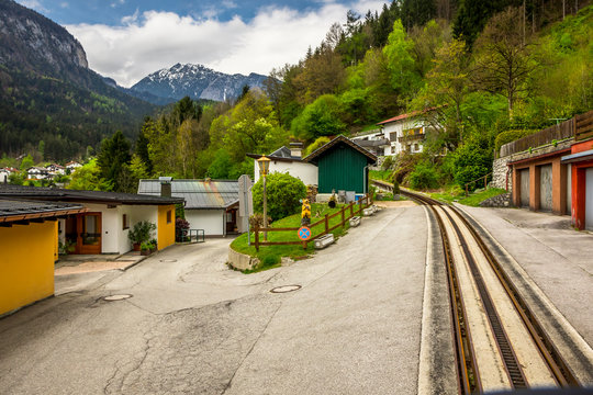 narrow gauge  Alps mountain tourist train track landscape image