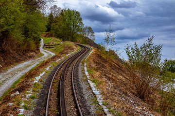 narrow gauge  Alps mountain tourist train track landscape image