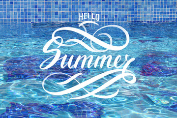 Hello Summer hand lettering. Background to illustrate the beginning of summer vacations and holidays.