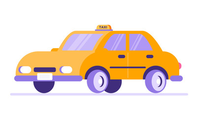 Taxi cab car. Yellow Automobile isolated on White Background. sedan with checker top light box on roof flat style vector illustration. For taxi service app, transport company ad, infographics