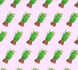 Colorful fruit pattern of fresh pineapples on color background. From top view