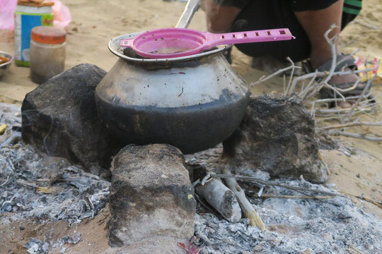 Breakfast In The Thar Desert: Chai Tea On A Stove With Bonfire