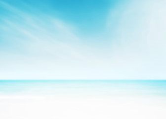 The blur cool sea background on horizon tropical sandy beach; relaxing outdoors vacation with heavenly mind view at a resort.