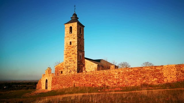 Santuario de la Virgen de Castrotierra de la Valduerna en Leon Espa&ntilde;a al atardecer 
