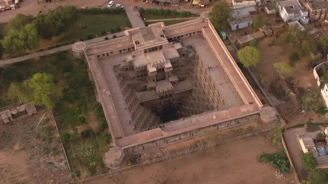 Chand Baori stepp well, Abhaneri, India, 4k aerial drone footage