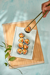 Korean roll Gimbap(kimbob) made from steamed white rice (bap) and various other ingredients