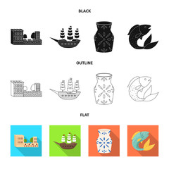 Vector illustration of  and historic sign. Collection of  and country stock vector illustration.