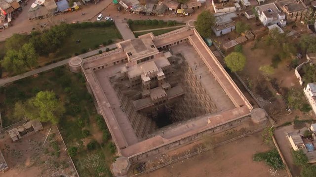 Chand Baori stepp well, Abhaneri, India, 4k aerial drone footage