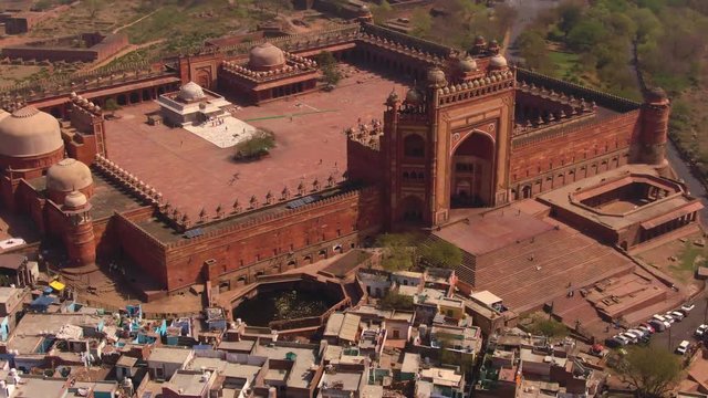 Fatehpur Sikri Abkbar's residence, India, 4k aerial