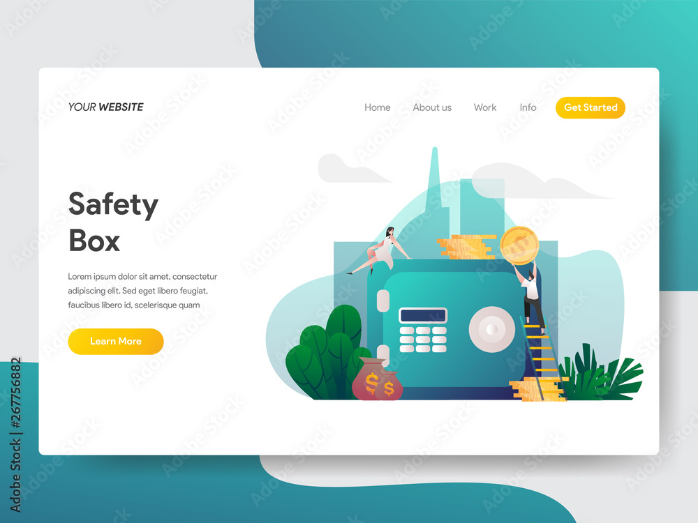 Poster landing page template of safety box illustration concept. modern flat design concept of web page des