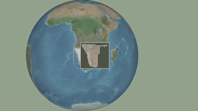 Namibia area bounds outlined on the end cap of rectangular tube and animated against the spinning satellite globe. Animation 3D