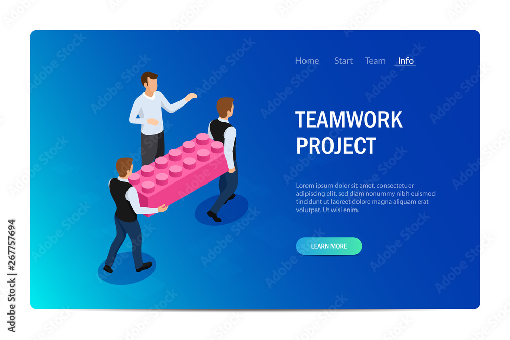 Poster teamwork project concept with characters. design web site. can use for web banner, infographics, her