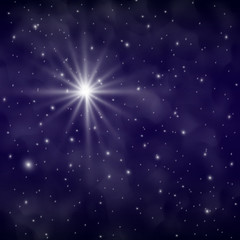 Bokeh lights and Starry Sky, blue Merry Christmas background. Night background and starry sky.