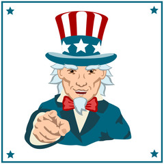 Smiling Uncle Sam points his finger at you isolated on white background