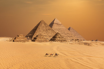 The Pyramids in the sunset desert of Giza, Egypt