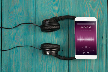 Listen podcast online concept - online music player app on smartphone