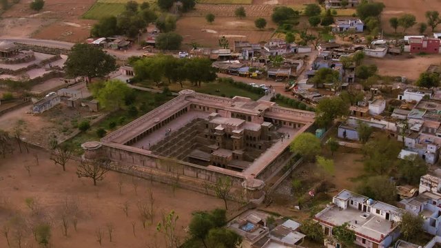Chand Baori stepp well, Abhaneri, India, 4k aerial drone footage