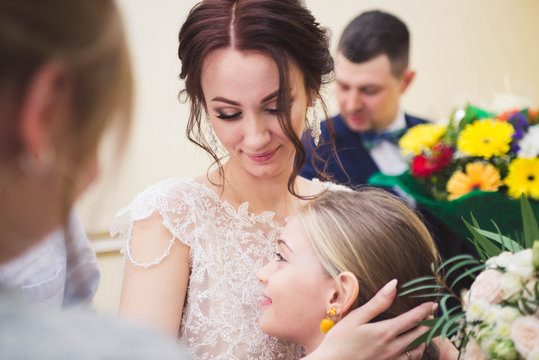 Girl Hugging Mom Touching Photo Emotions