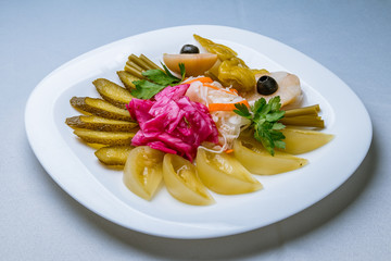 plate of pickles  on white plate