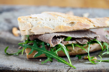 Roast beef, rocket and horseradish sandwich