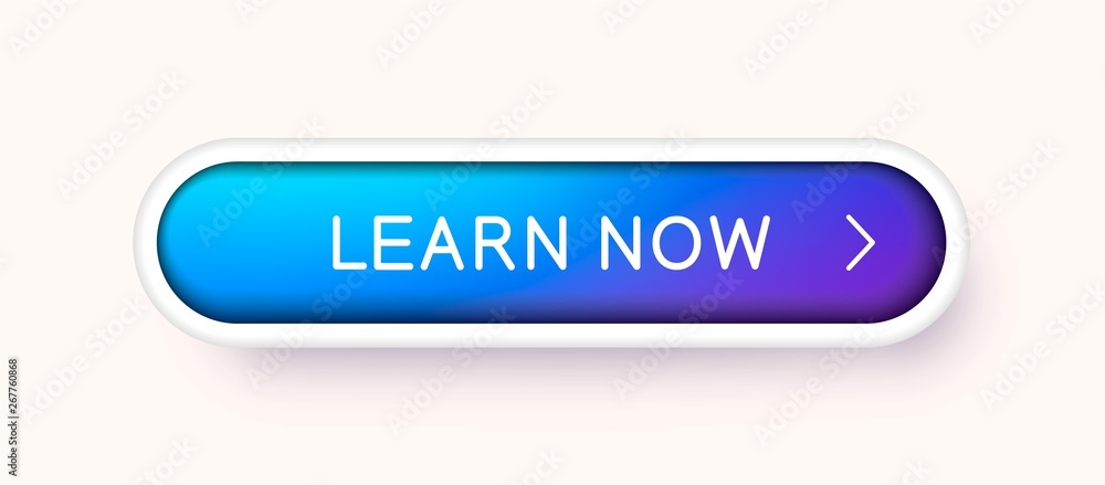 Poster Modern 3D abstract blue button for web site. Ready template of trendy color vector button for web design, isolated on light pastel background.