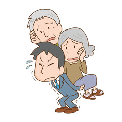 高齢者　両親　老夫婦　介護　負担　男性