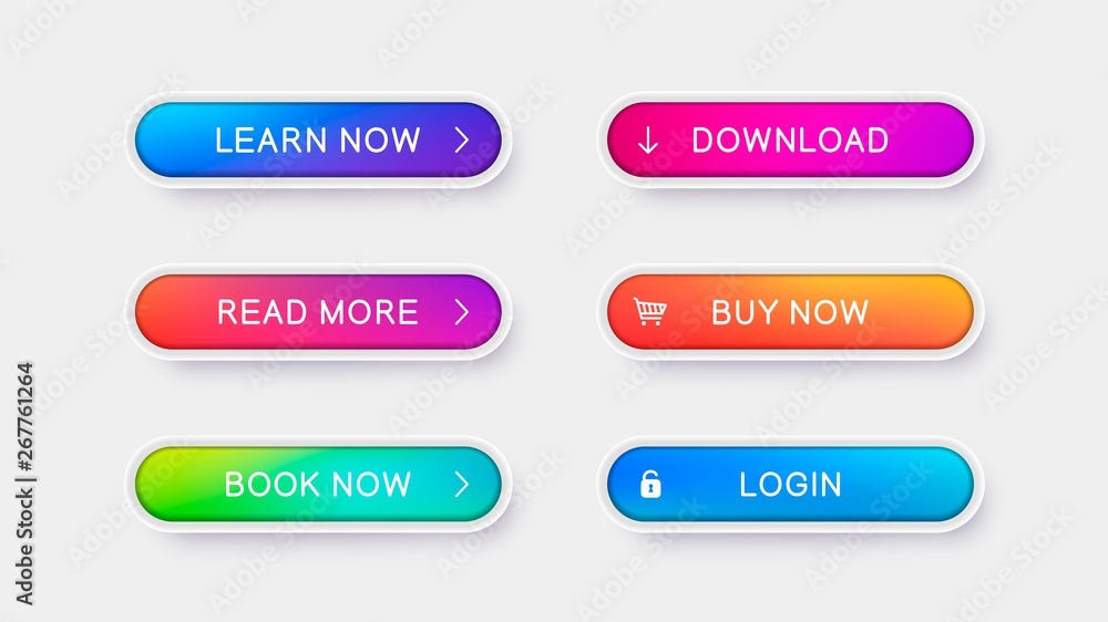 Poster Trendy vector buttons for web design. Abstract volumetric buttons with white frame and icons. Ready design template for web site, apps and mobile device.