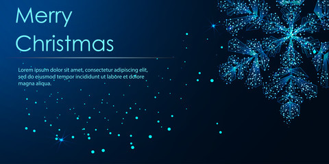 Shining Snowflakes. Banner. Abstract image of a starry sky or space, consisting of points, lines, n the form of stars and the universe. Low poly vector