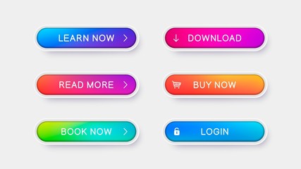 Trendy vector buttons for web design. Abstract volumetric buttons with white frame and icons. Ready design template for web site, apps and mobile device.