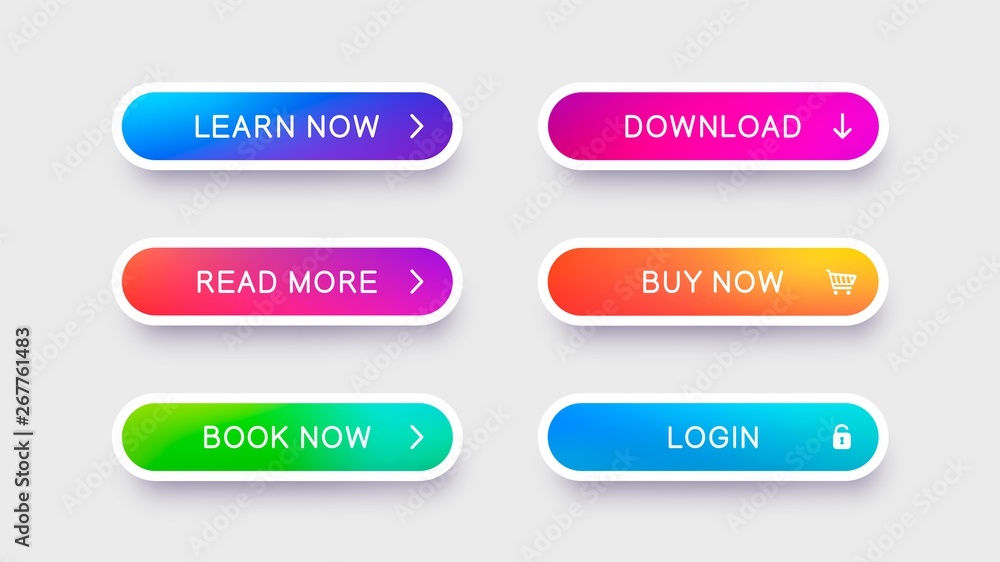 Poster Flat white buttons with falling shadow. Abstract vector buttons for use in web design. Ready isolated web elements on light background.