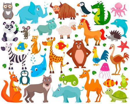 Set of cute cartoon animals. Vector illustration.