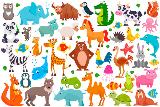 Set of cute cartoon animals. Vector illustration.