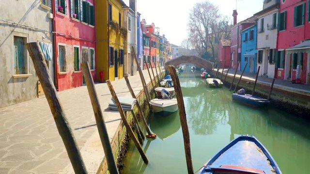 Burano island, Venice in Italy, canal and boats