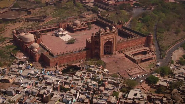 Fatehpur Sikri Abkbar's residence, India, 4k aerial