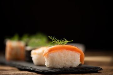 Traditional Japanese sushi on a plate