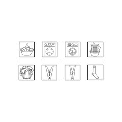 Laundry icon set. Black and white vector line icons. 