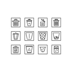 Recycle icon set. Black and white vector line icons. Trash bin set.