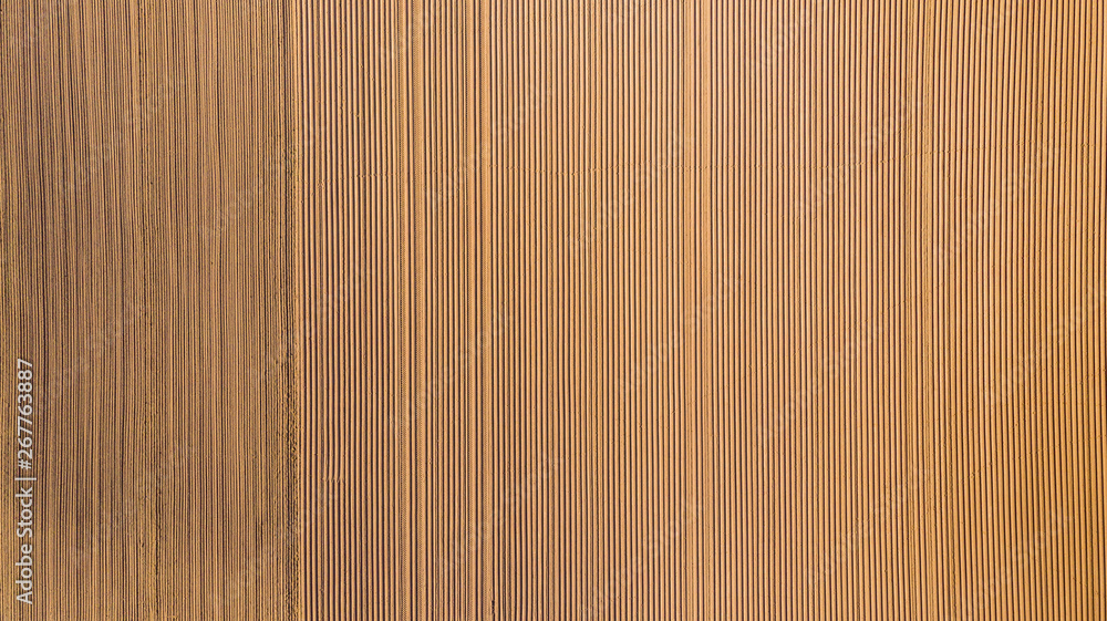 Wall mural Aerial view, Rows of soil before planting,row pattern in a plowed field  in spring. - Wall murals