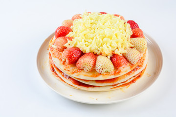 pizza with strawberry and cheeses, sweet pizza, layer cake pizza pn white background