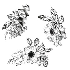 Black Ink Tattoo Hand Drawn Bouquet